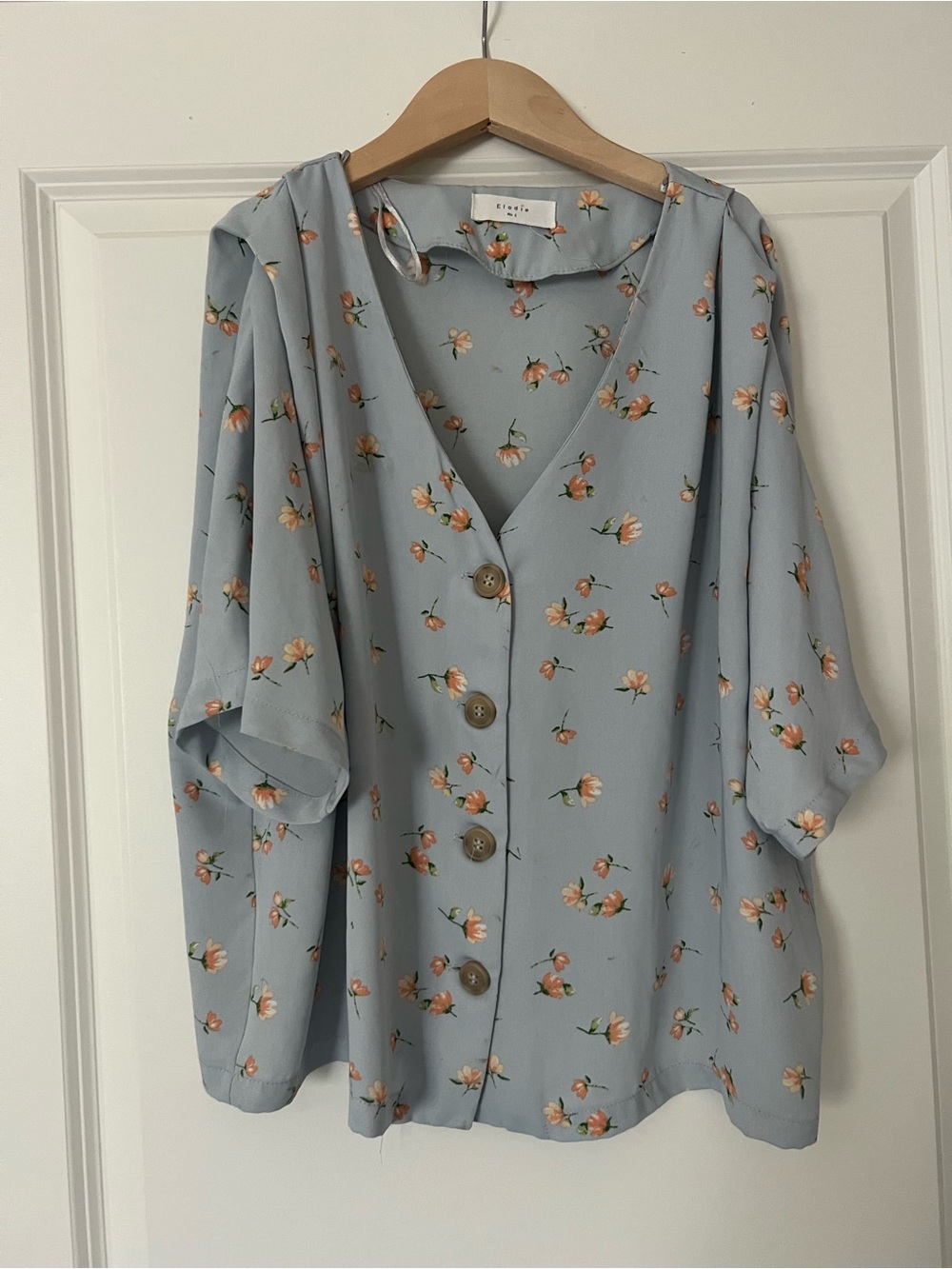 Elodie Pale Blue Floral Button-Down Blouse